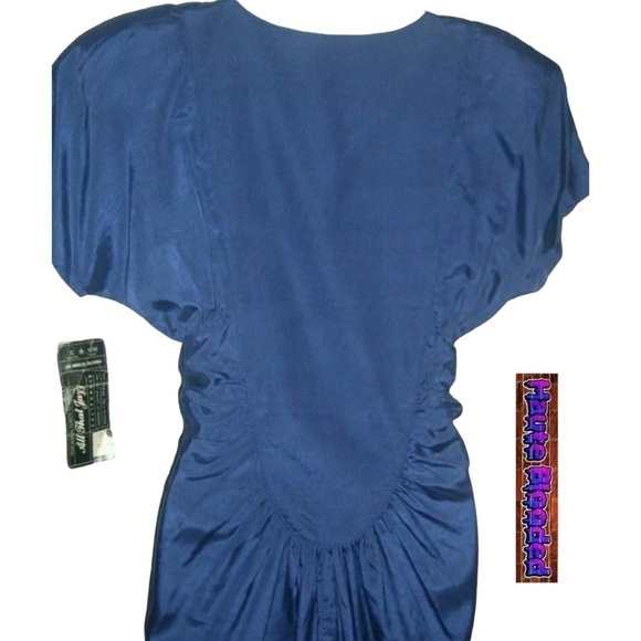 Vintage 80's 90's All That Jazz Blue Dress Satin Deadstock Dynasty Pleated S VTG - Picture 6 of 9